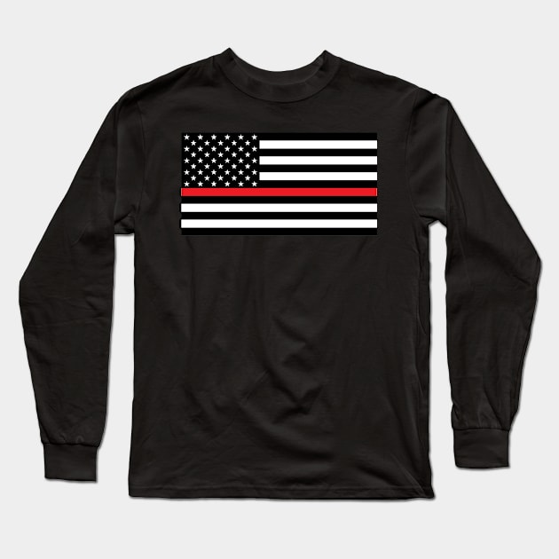 US Flag "Fire Fighter" B&W Long Sleeve T-Shirt by MacGordonsEmporium